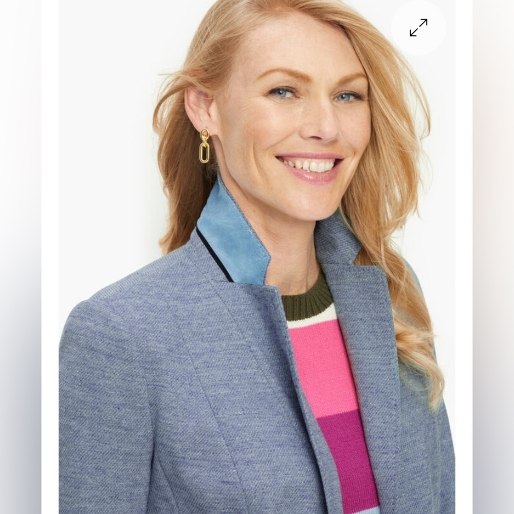 Talbots Blue Shetland blazer /knit stretch jacket size 12,free Blue Ombre scarf - Picture 3 of 9
